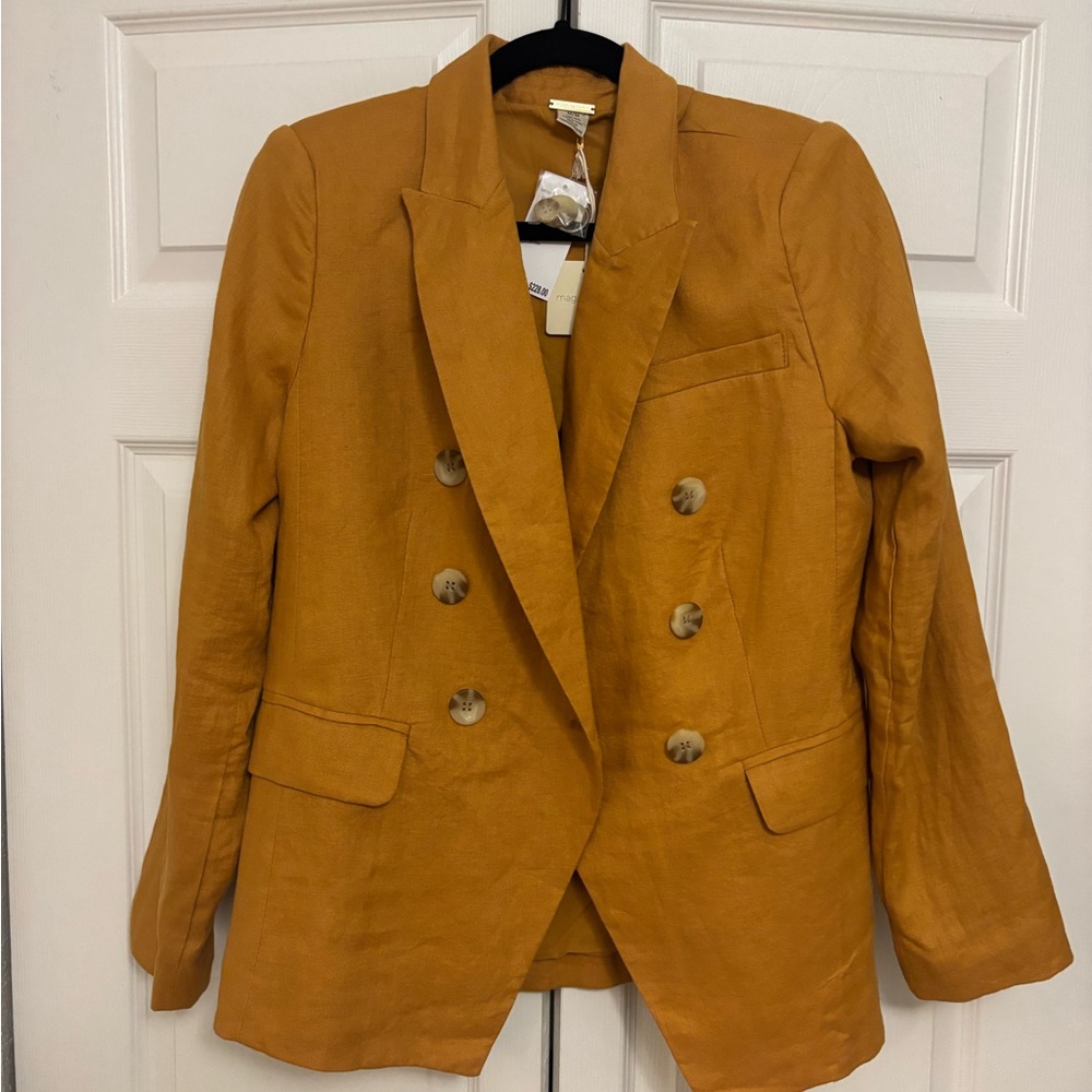 Magaschoni Double-Breasted Linen Tan Blazer